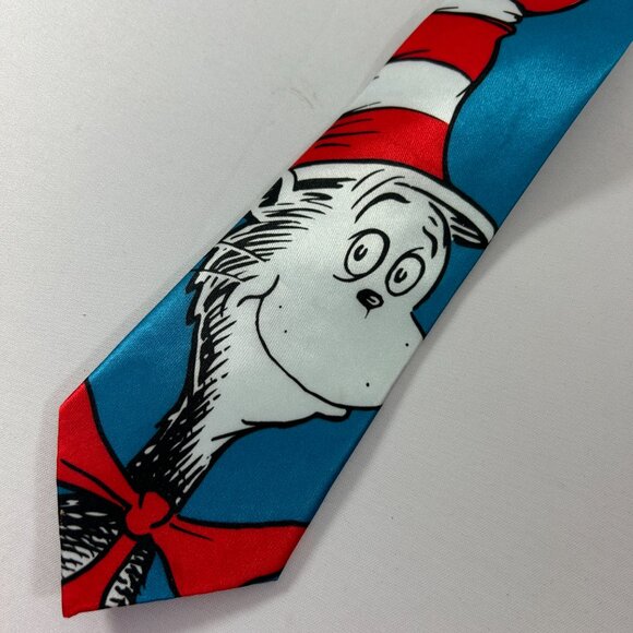 Dr Seuss Cat in the Hat Tie Necktie Blue Red Teacher Librarian Educator - Picture 2 of 7